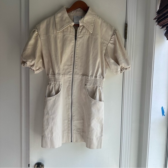 C/MEO Collective Puff Sleeve Utility Mini Dress Beige Size M - Picture 1 of 8